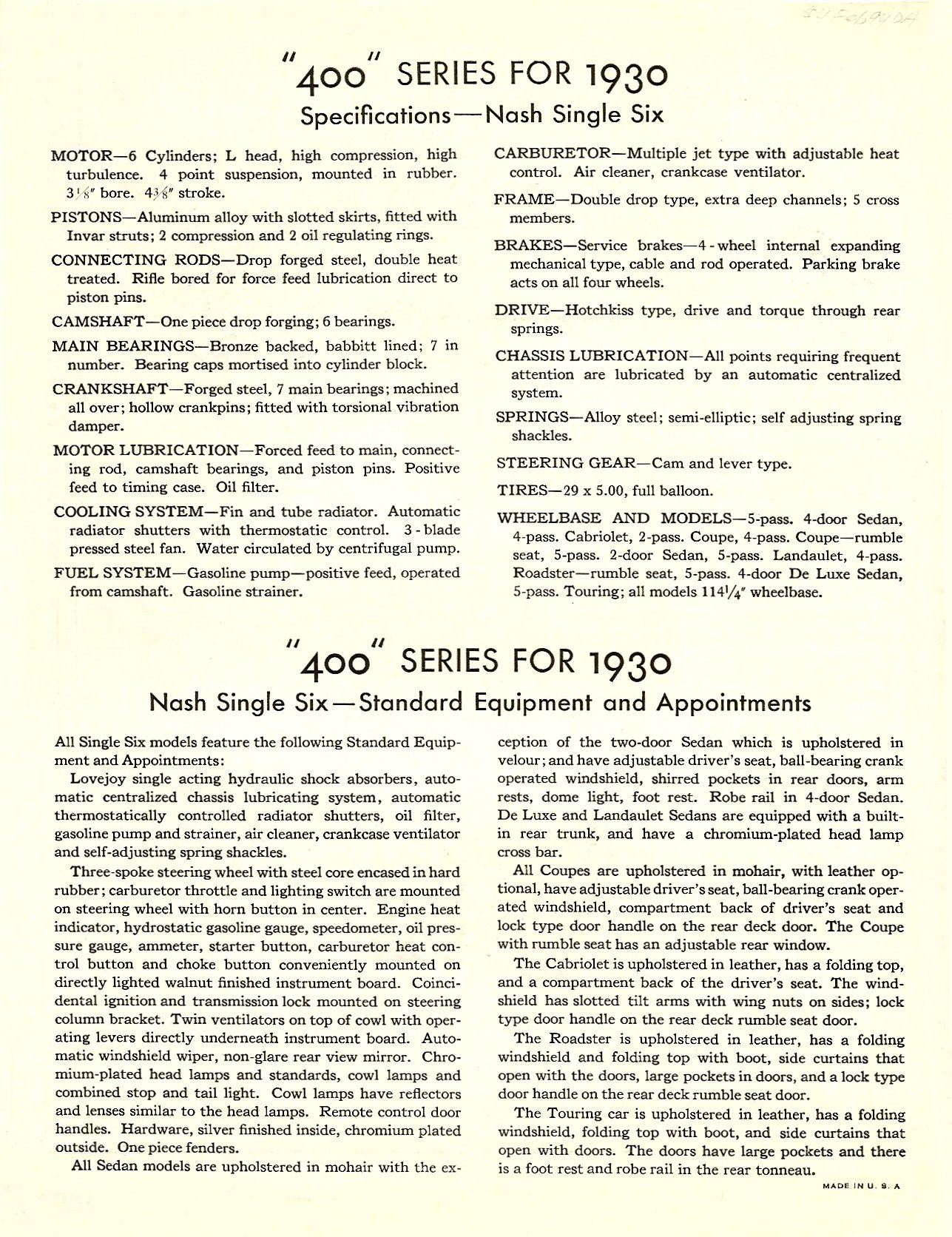 1930 Nash 400 Single Six Coupes Folder Page 3